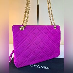 CHANEL RARE 1995 Collection Diamond Quilted Jersey Fuschia 24K GHW France COA